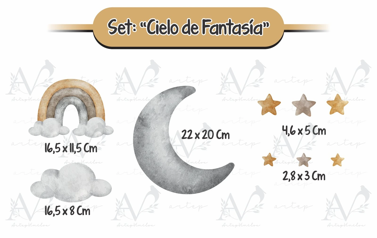 Tamaño de los elementos del set Cielo de Fantasía