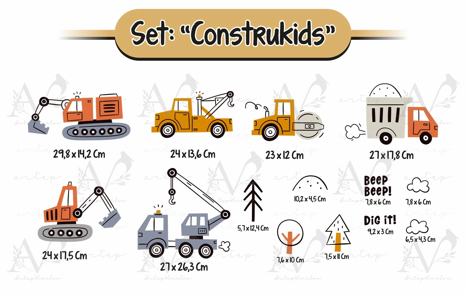 Tamaño de los elementos del set Construkids