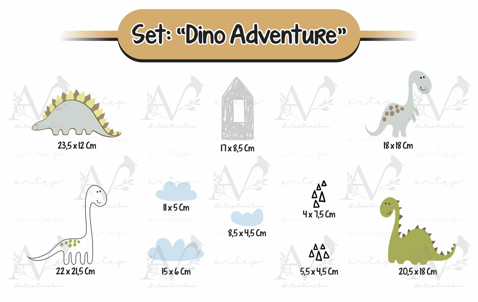 Tamaño de los elementos del set Dino Adventure