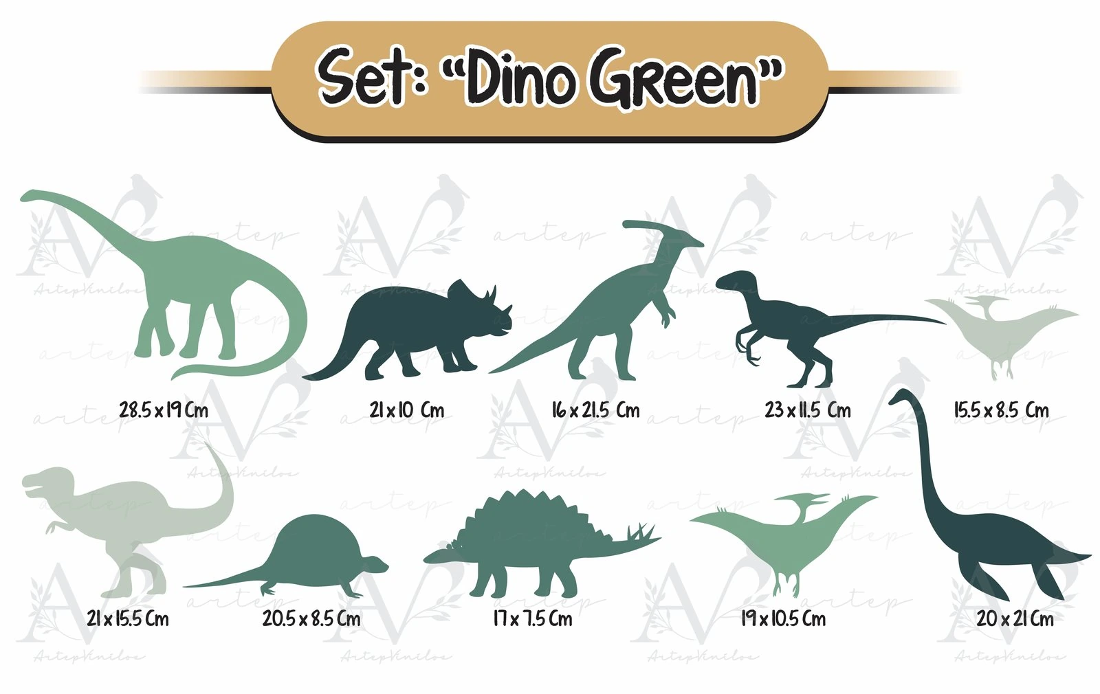 Tamaño de los elementos del set Dino Green