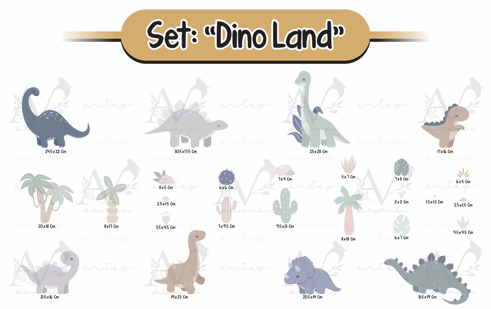 Tamaño de los elementos del set Dino Land