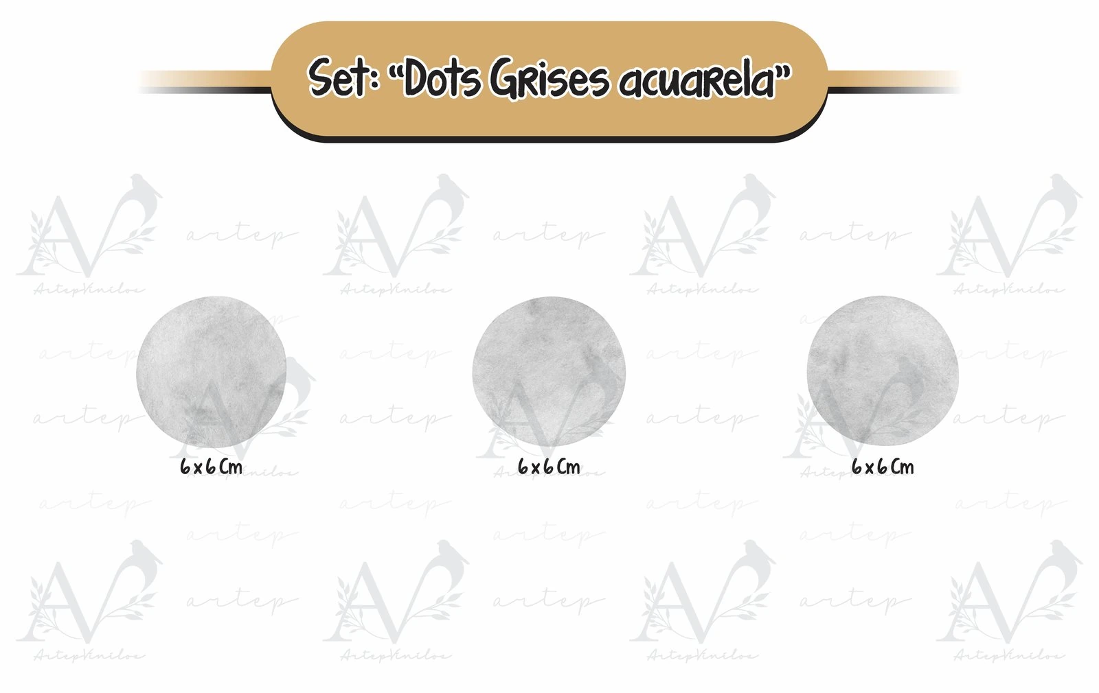 Tamaño de los elementos del set Dots Grises Acuarela