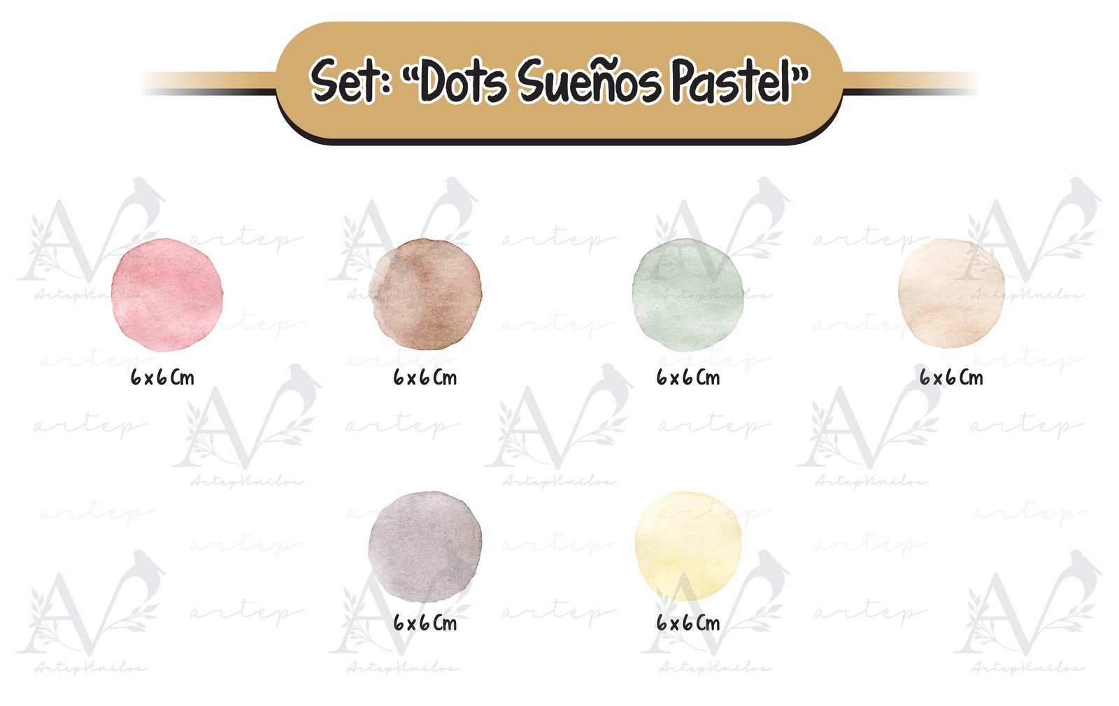 Tamaño de los elementos del set Dots Sueños Pastel