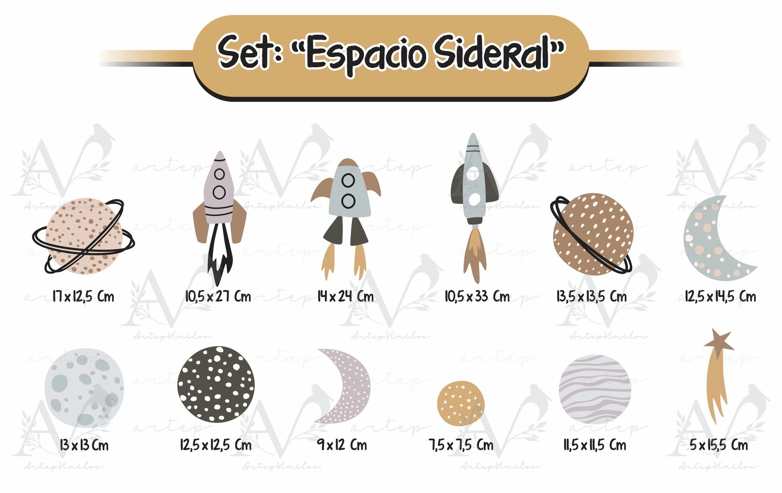 Tamaño de los elementos del set Espacio Sideral