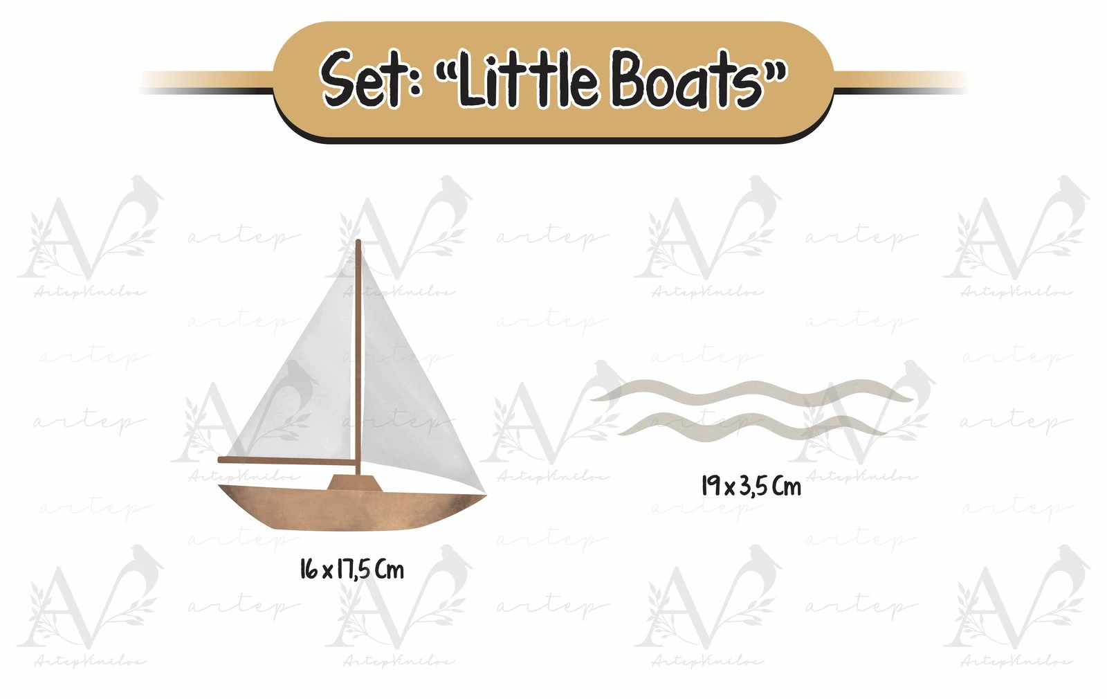 Tamaño de los elementos del set Little Boats
