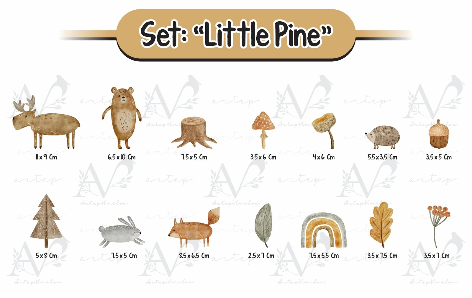 Tamaño de los elementos del set Little Pine