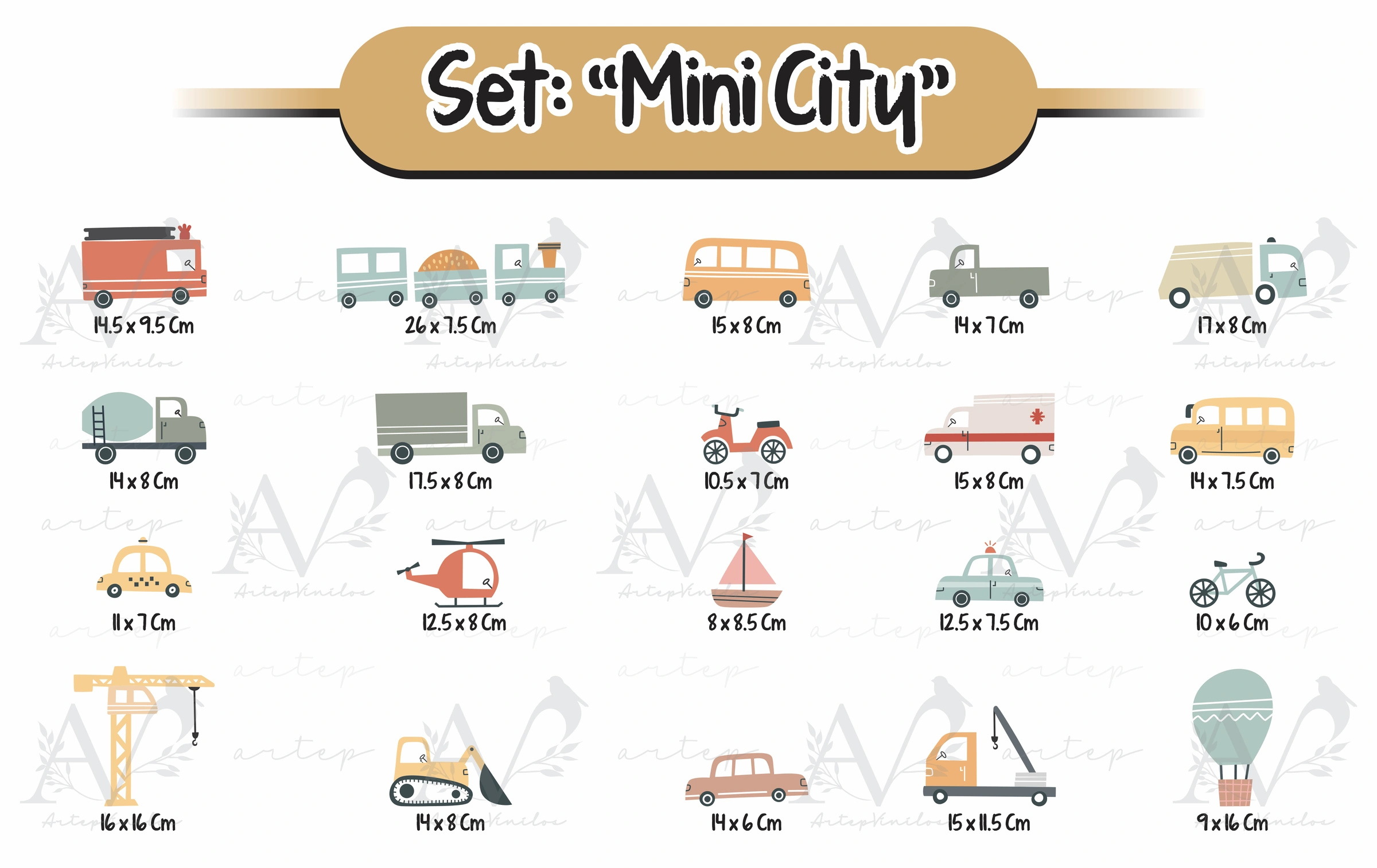 Tamaño de los elementos del set Mini City