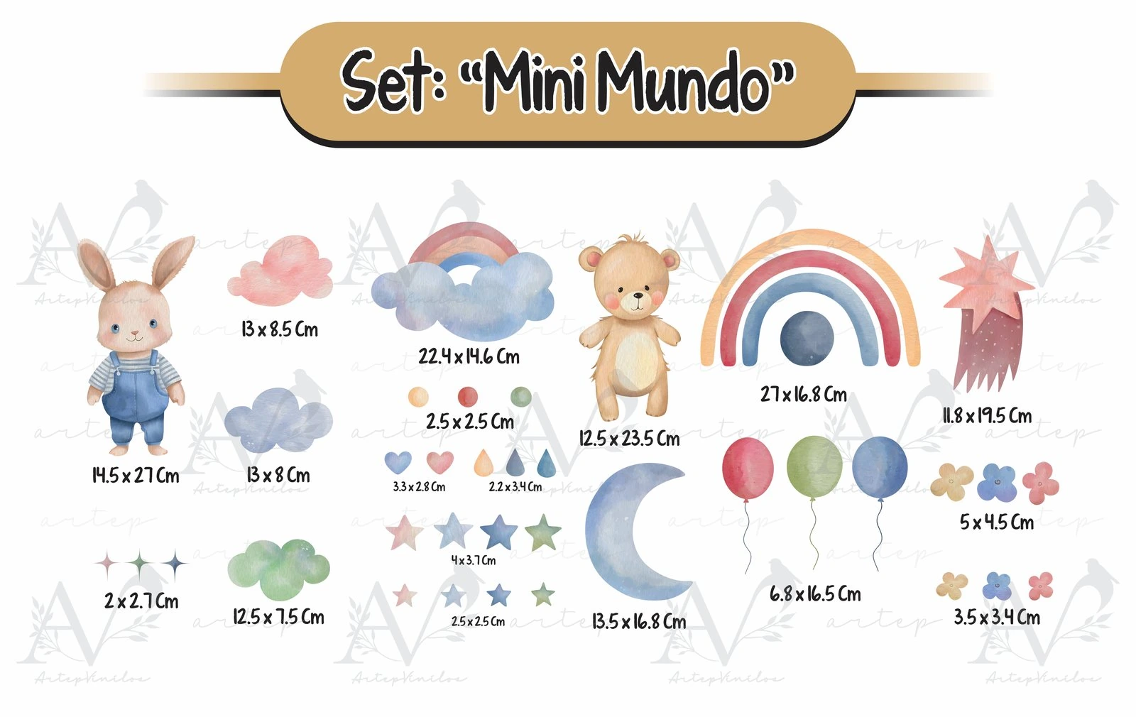 Tamaño de los elementos del set Mini Mundo