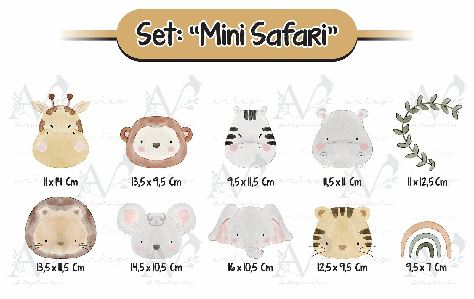 Tamaño de los elementos del set Mini Safari