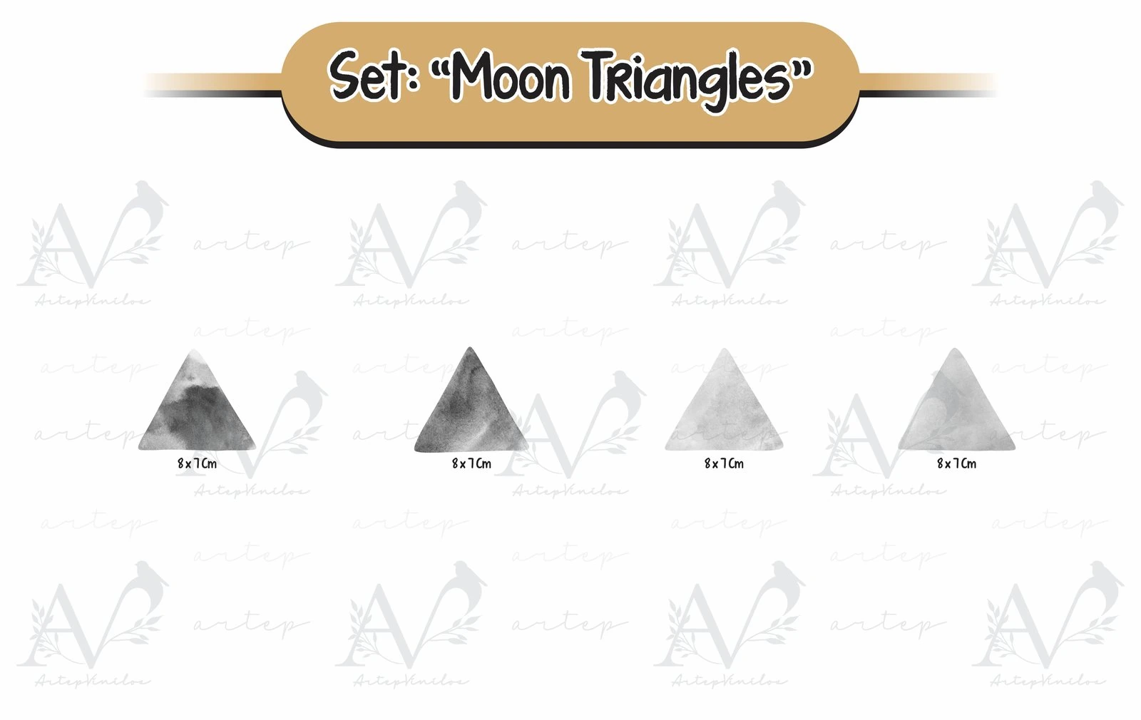 Tamaño de los elementos del set Moon Triangles