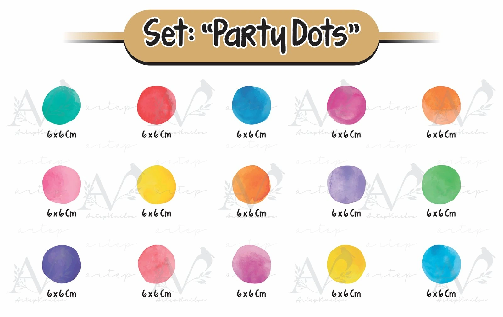 Tamaño de los elementos del set Party Dots