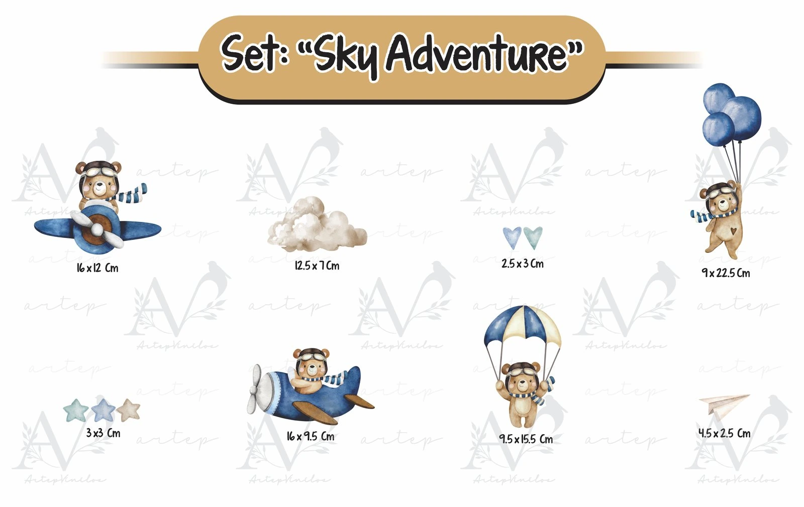 Tamaño de los elementos del set Sky Adventure