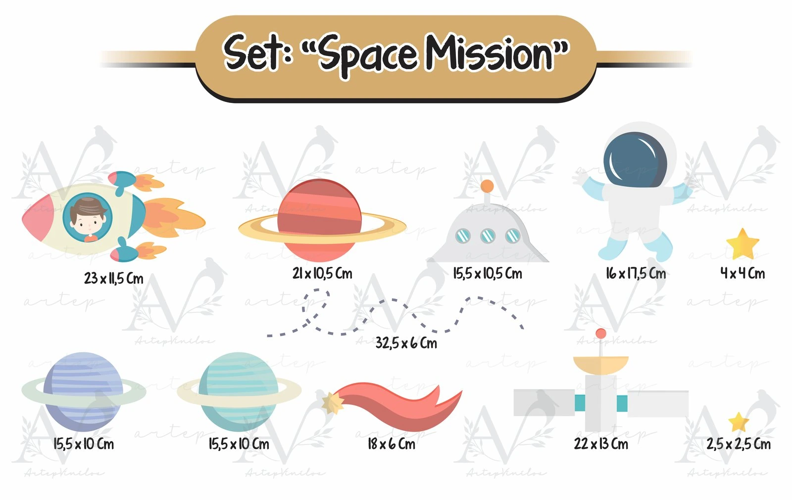 Tamaño de los elementos del set Space Mission