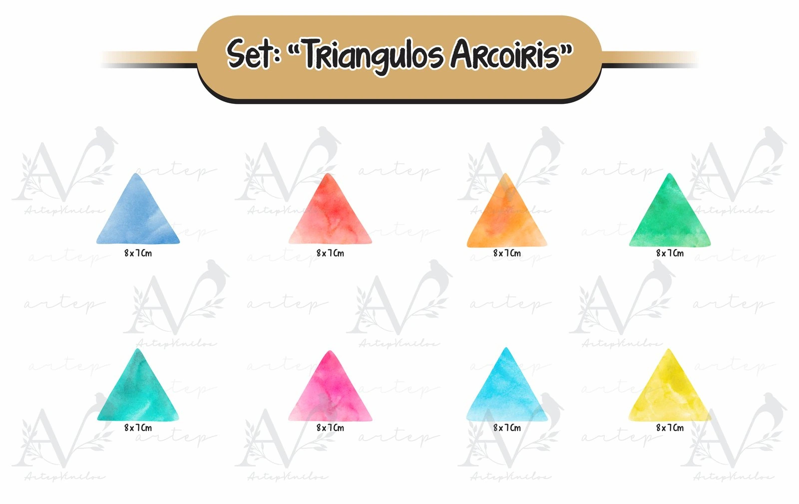 Tamaño de los elementos del set Triángulos Arcoíris