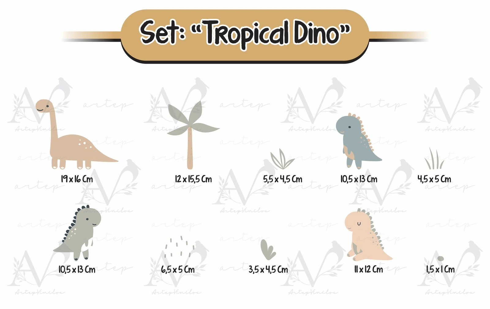 Tamaño de los elementos del set Tropical Dino
