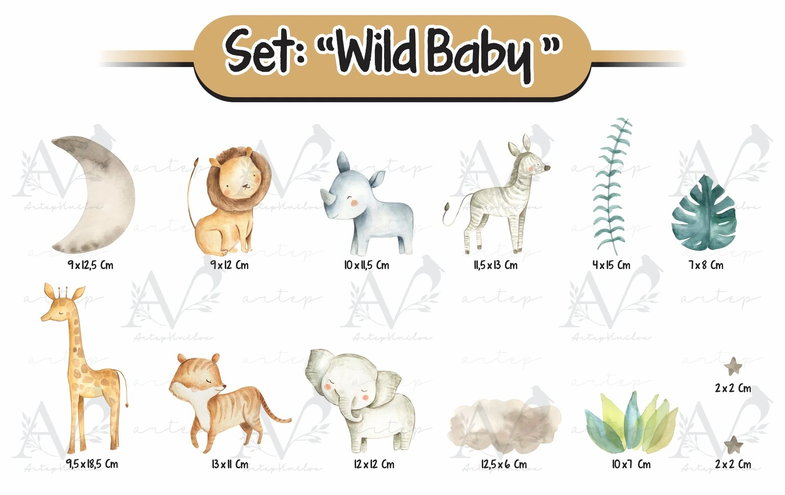 Tamaño de los elementos del set Wild Baby