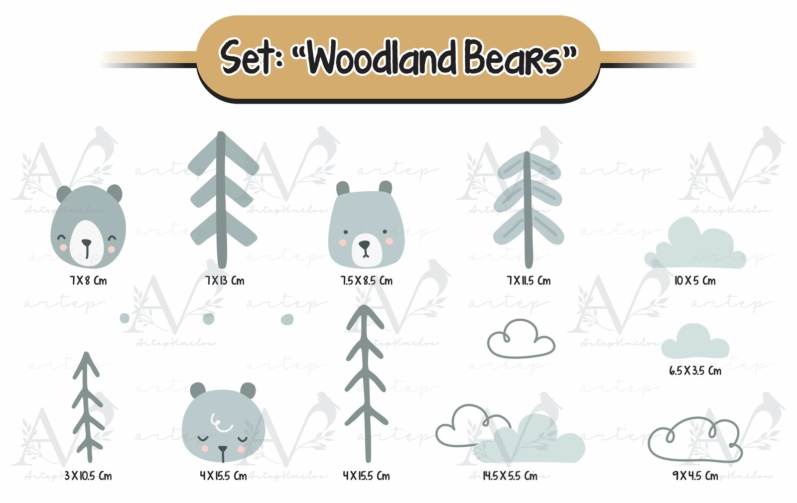 Tamaño de los elementos del set Woodland Bears