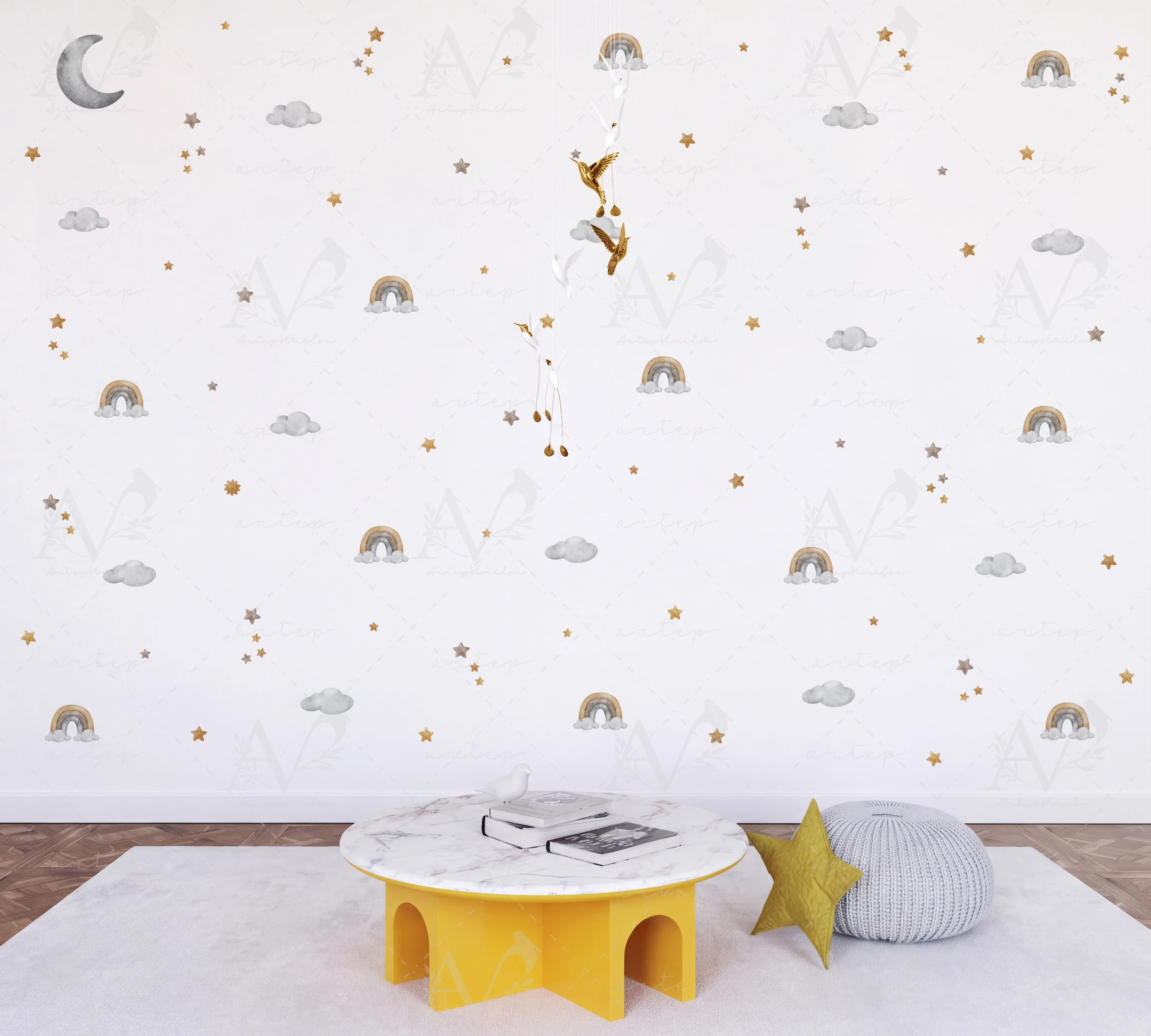 Habitación decorada con el set Cielo de Fantasía