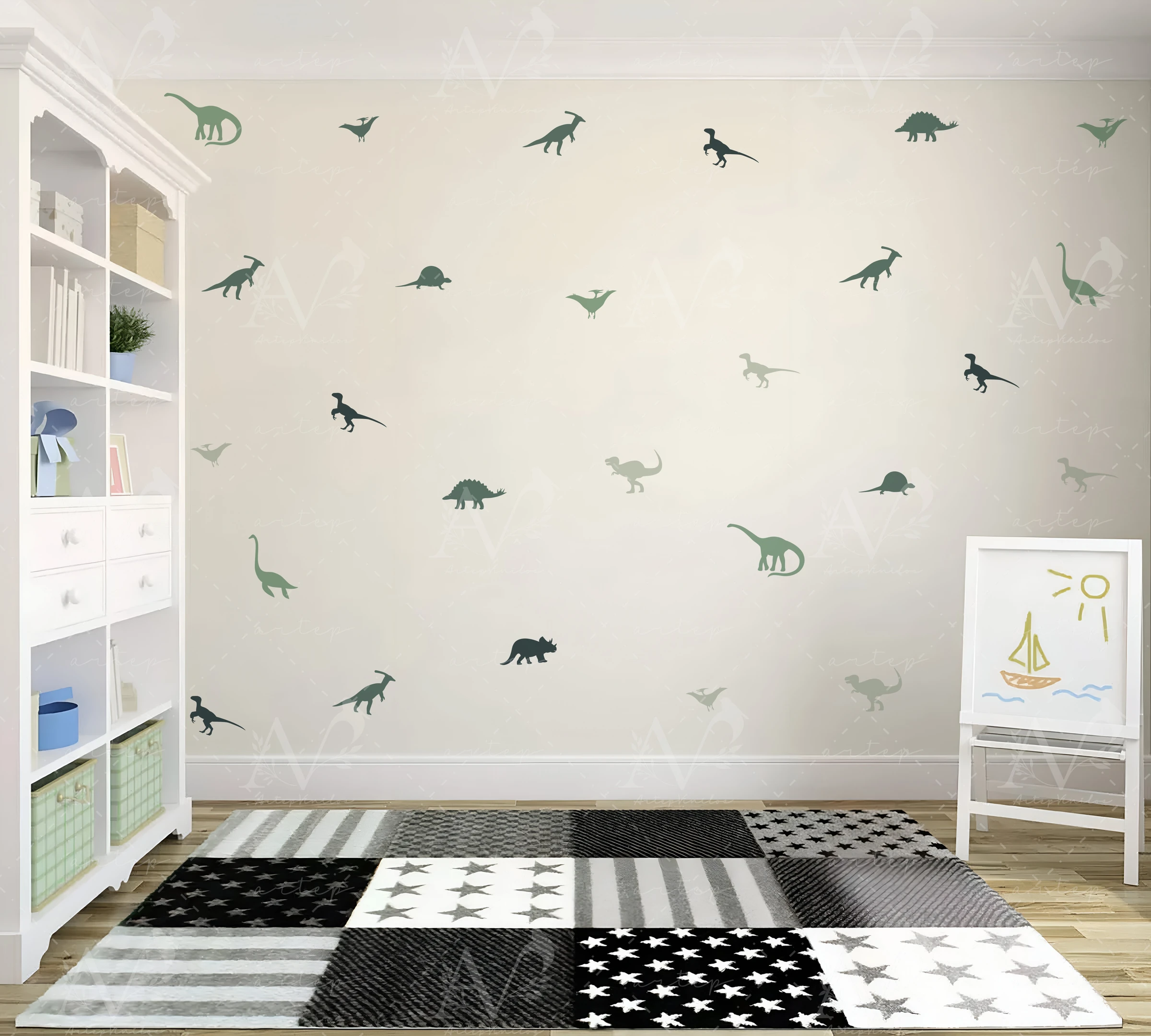 Habitación decorada con el set Dino Green