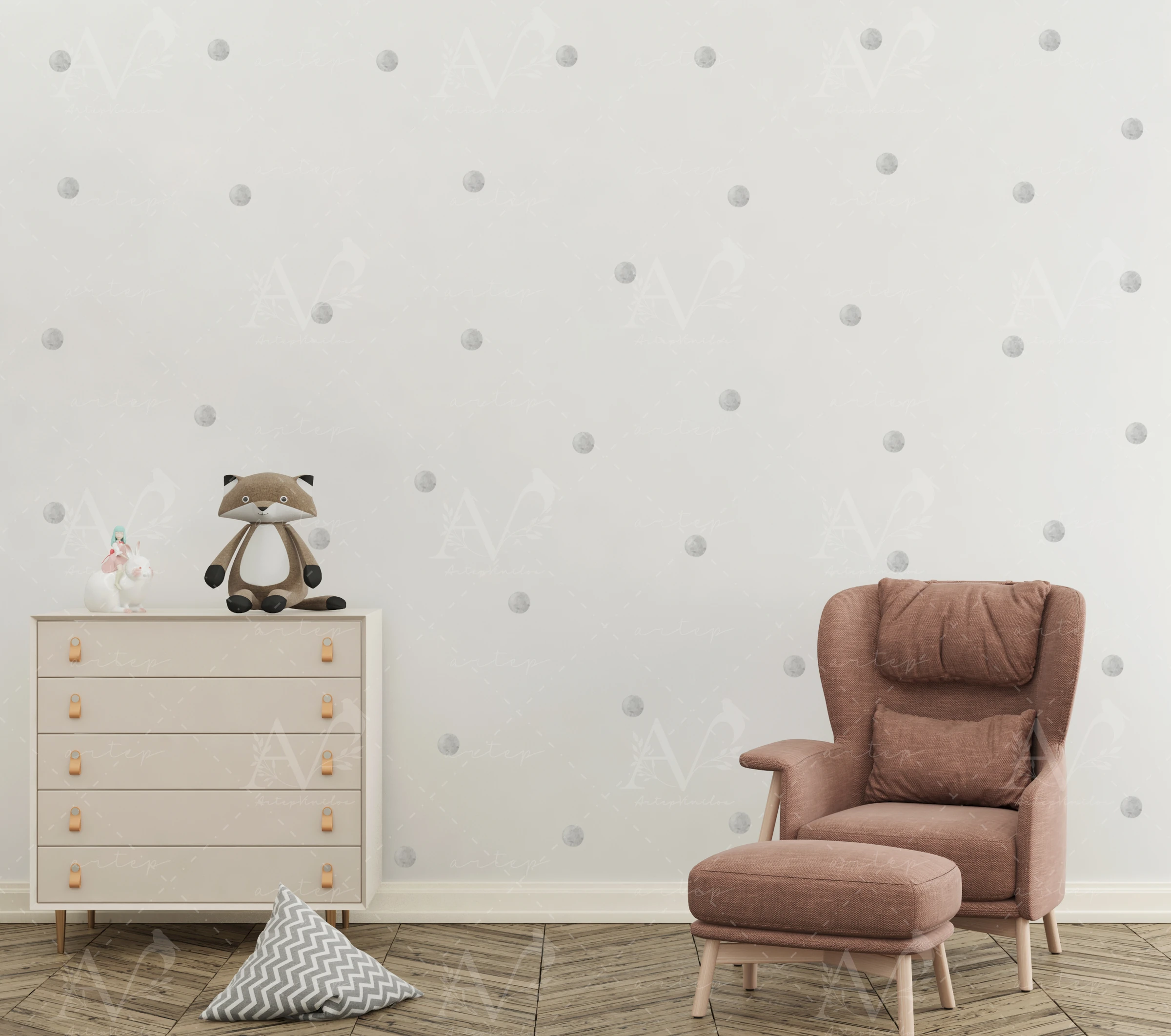 Habitación decorada con el set Dots Grises Acuarela