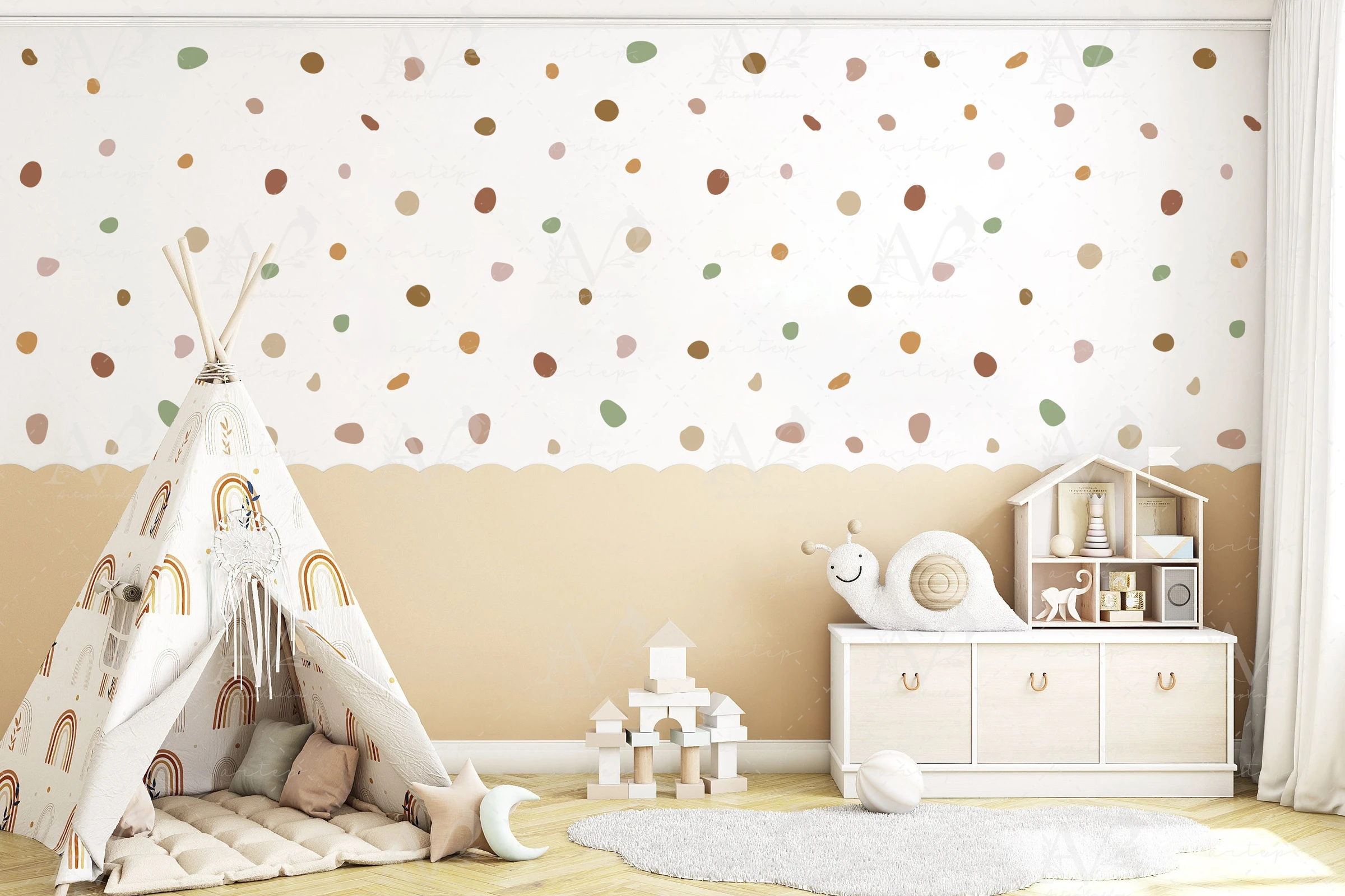 Habitación decorada con el set Terrazo Mágico