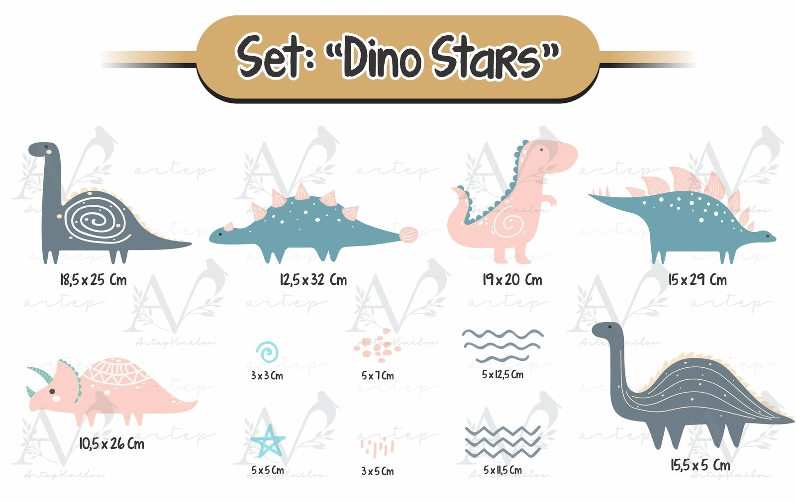 Tamaño de los elementos del set Dino Stars