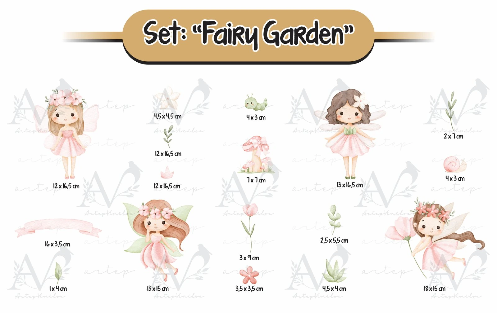 Tamaño de los elementos del set Fairy Garden