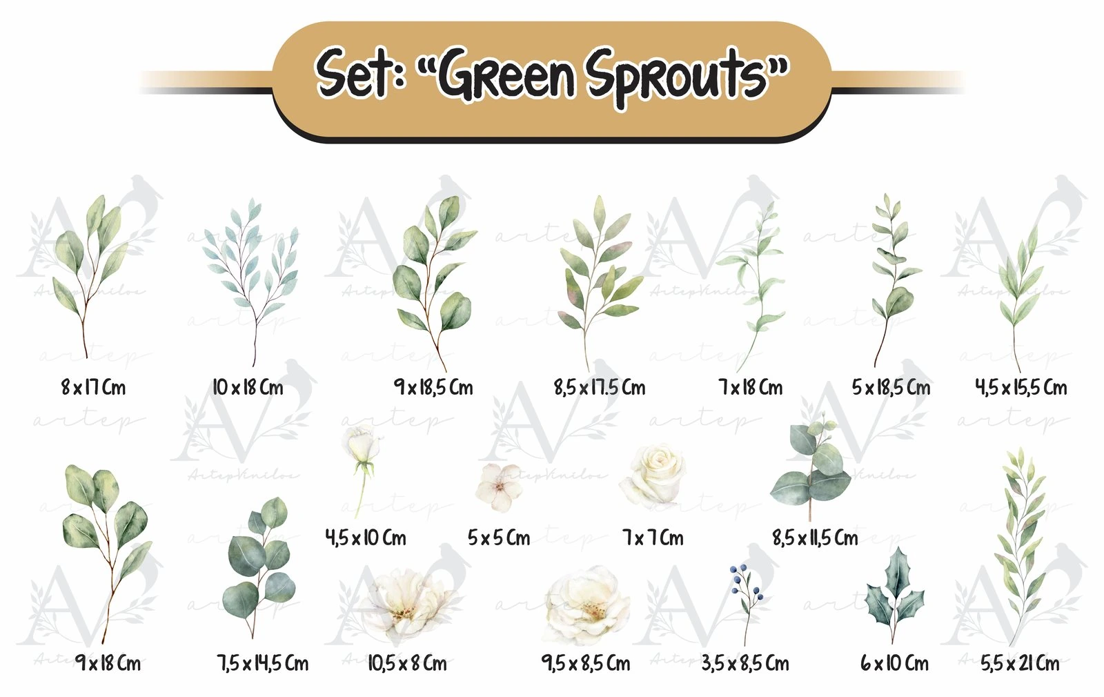 Tamaño de los elementos del set Green Sprouts