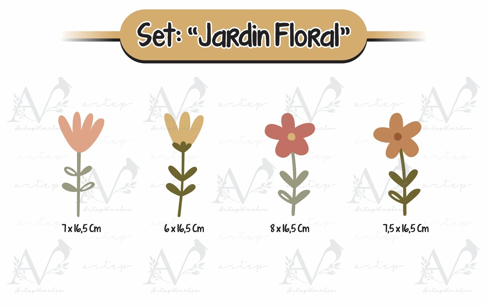 Tamaño de los elementos del set Jardín Floral