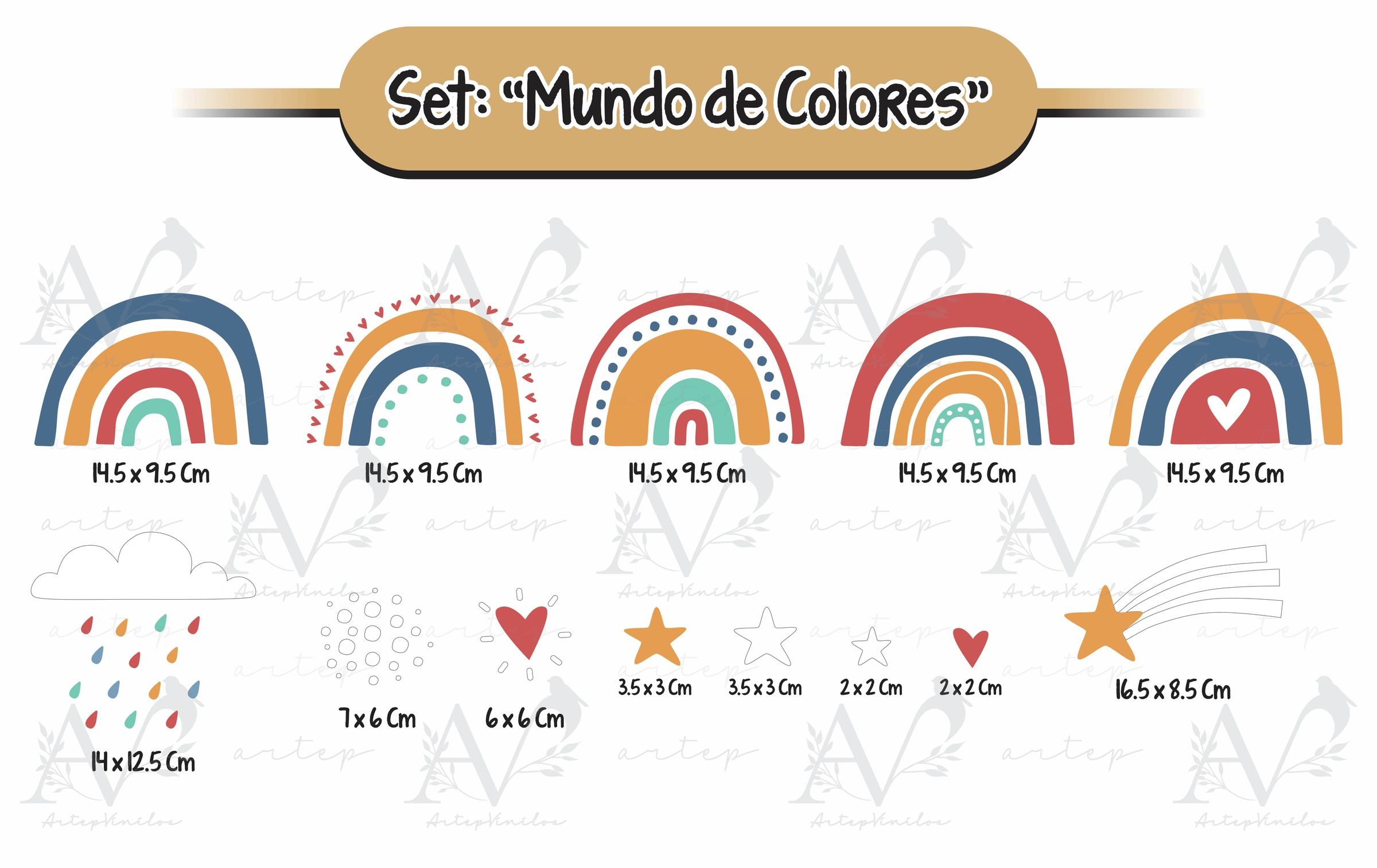 Tamaño de los elementos del set Mundo de Colores