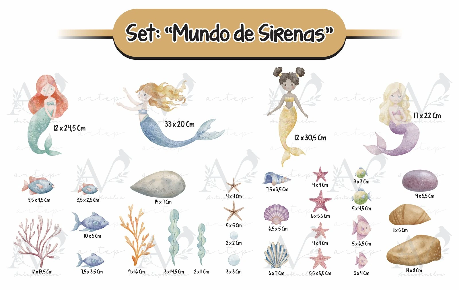 Tamaño de los elementos del set Mundo de Sirenas