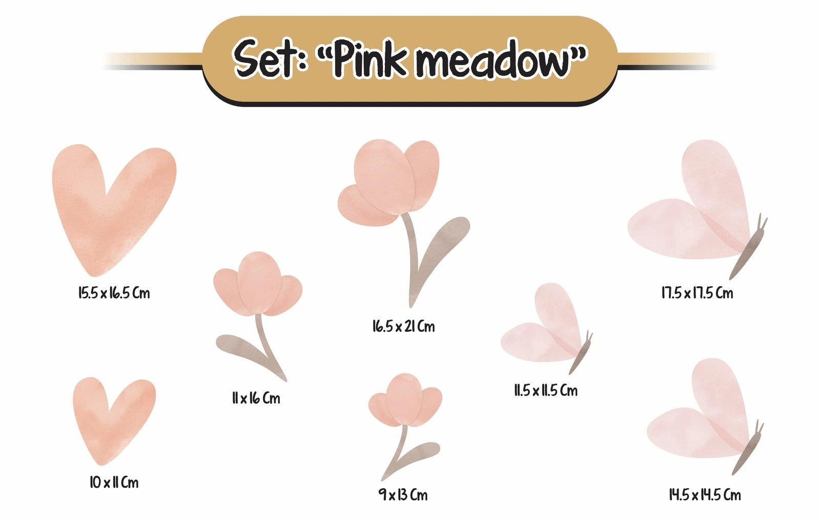 Tamaño de los elementos del set Pink Meadow