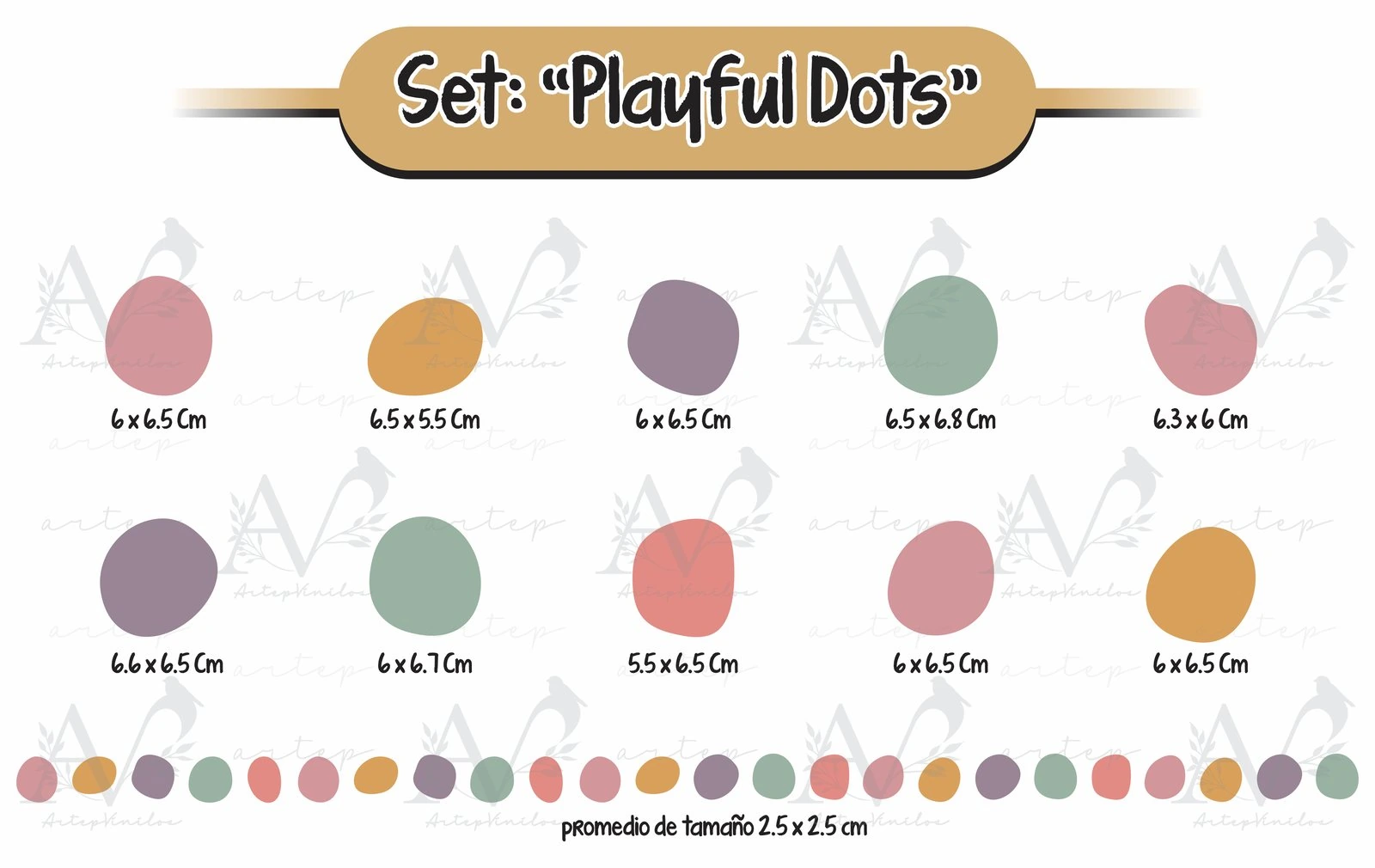 Tamaño de los elementos del set Playful Dots