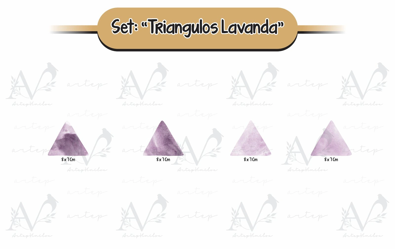 Tamaño de los elementos del set Triángulos Lavanda