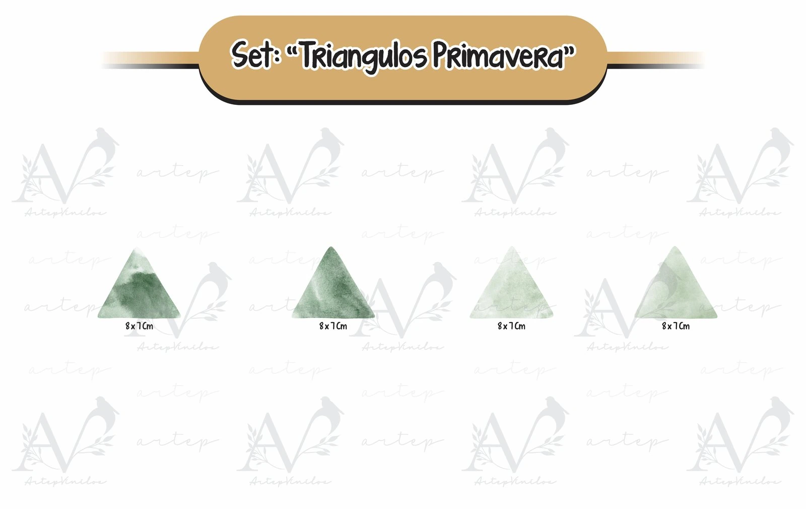 Tamaño de los elementos del set Triángulos Primavera