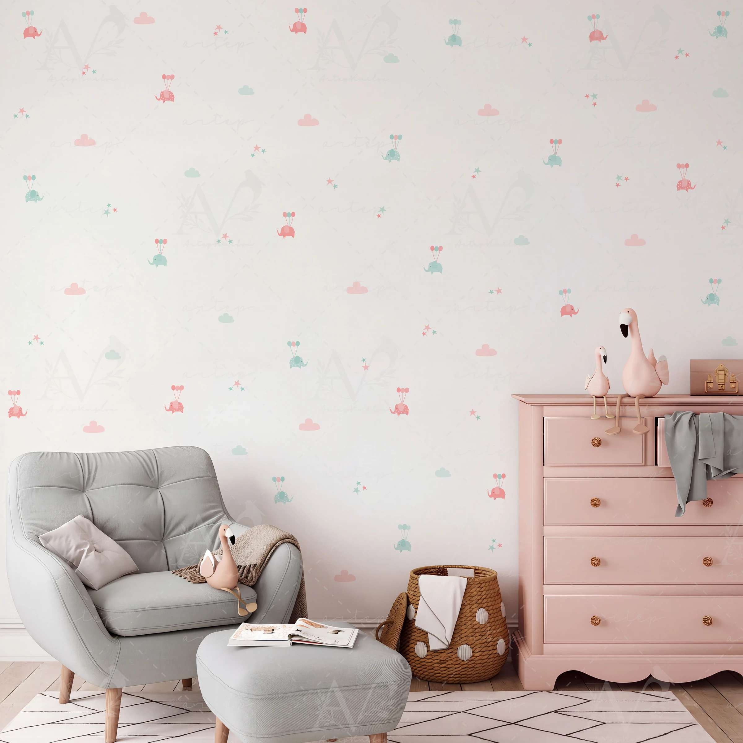 Habitación decorada con el set Dreamy Elephants