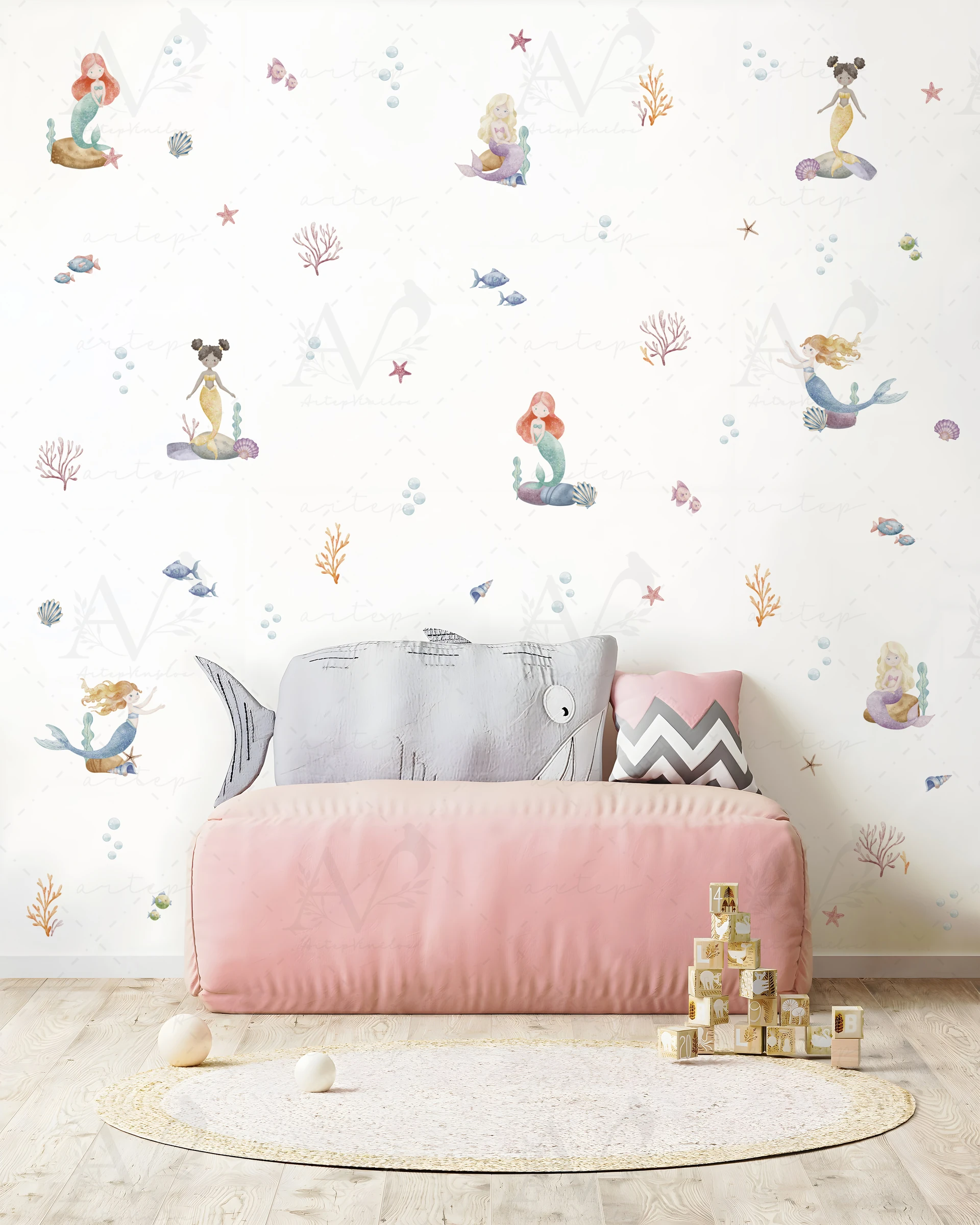 Habitación decorada con el set Mundo de Sirenas