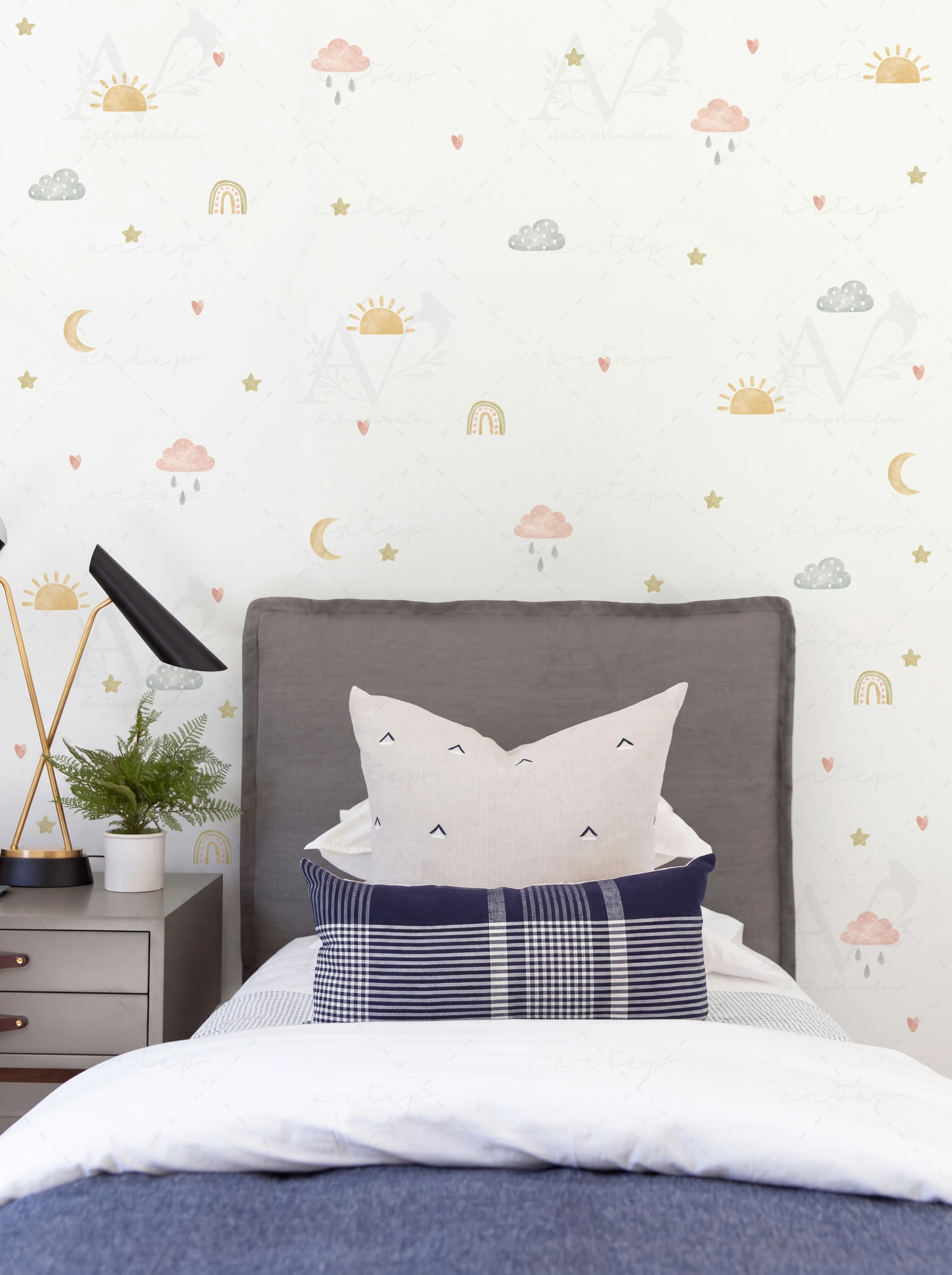 Habitación decorada con el set Soft Rain