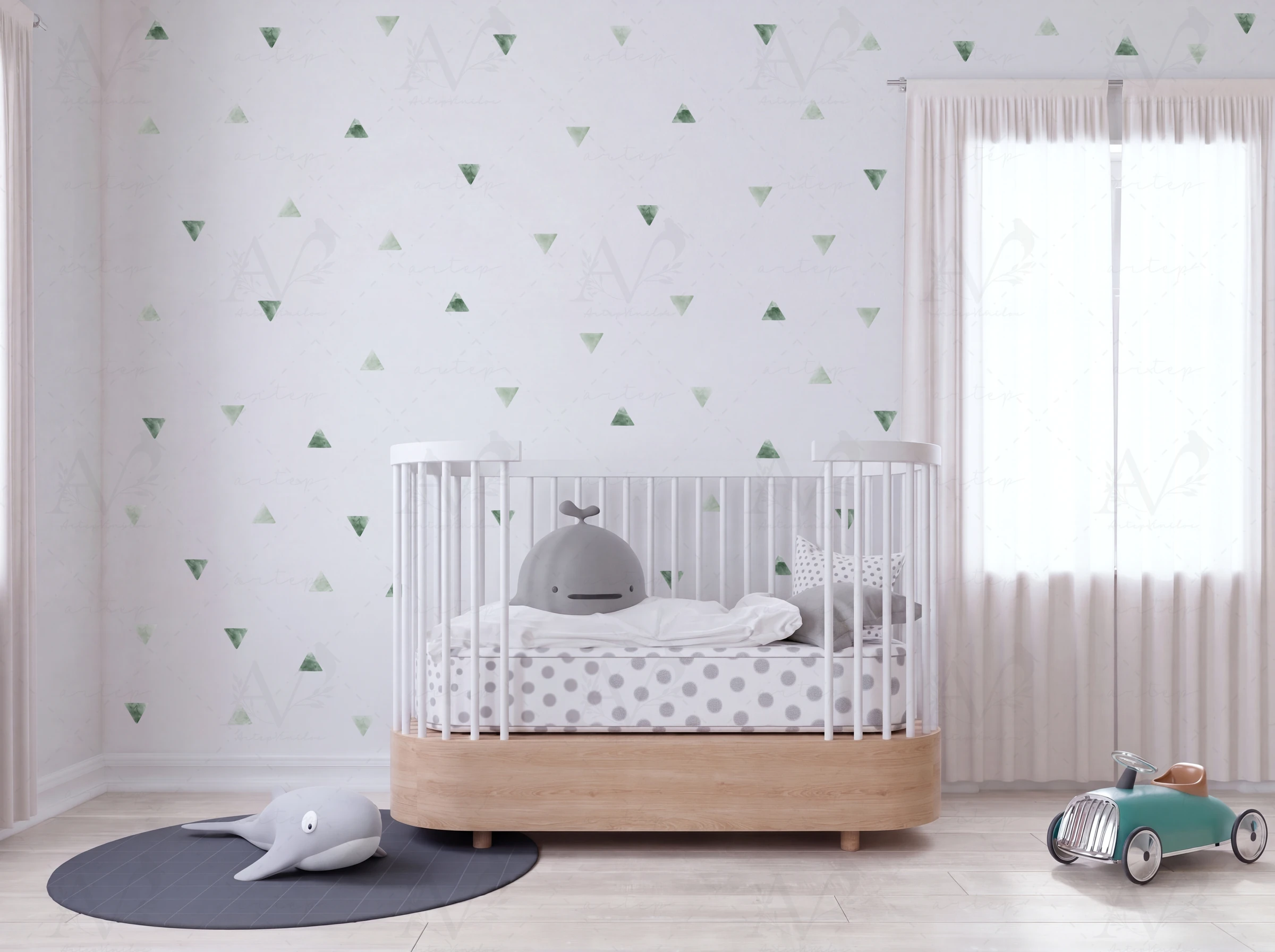 Habitación decorada con el set Triángulos Primavera